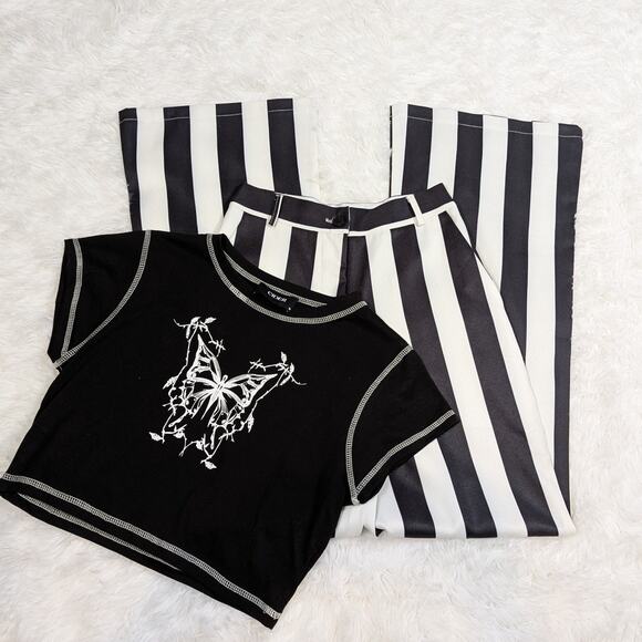 Cider Short Sleeve Cropped Butterfly T-Shirt Black and White Size M - Picture 11 of 13